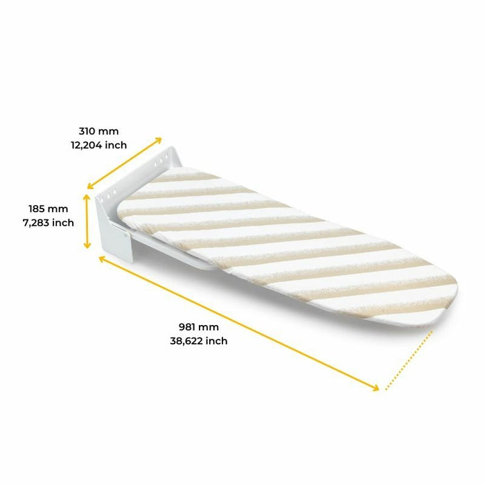 Wandklappbares Bügelbrett Iron Wall, um 180º drehbar, aus Stahl und Holz, Weiss