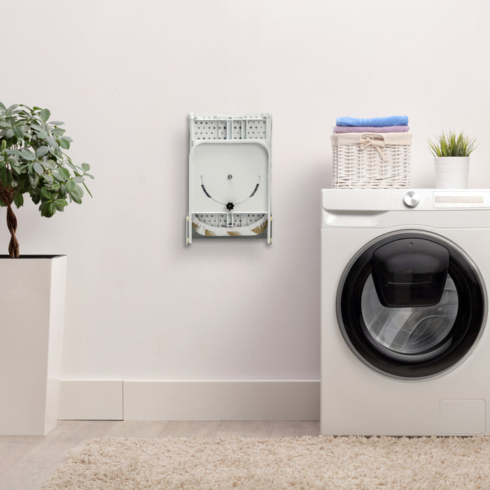 Emuca NEU | Wandklappbares Bügelbrett Iron Wall, um 180º drehbar, aus Stahl und Holz, Weiss