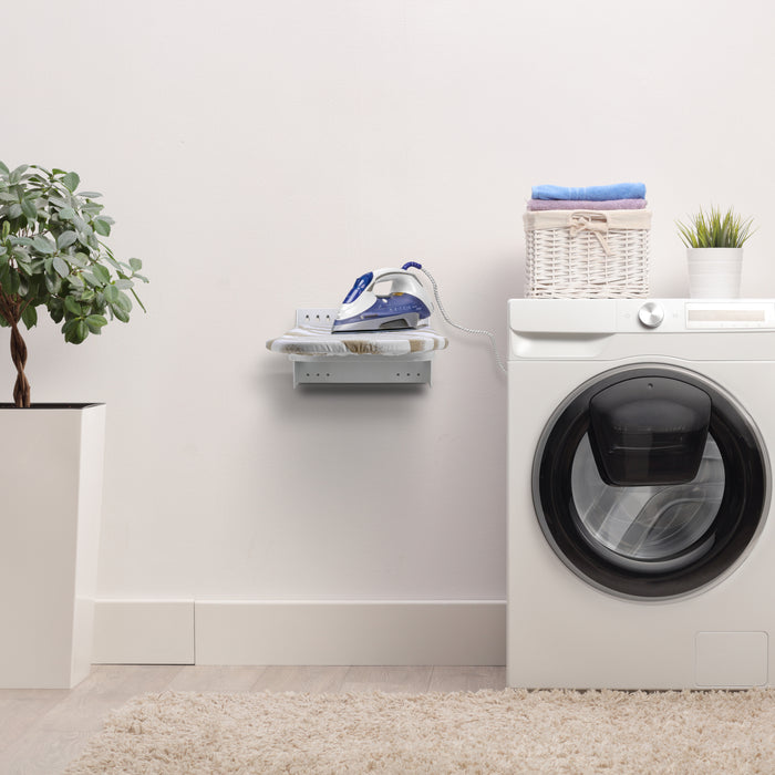 Emuca NEU | Wandklappbares Bügelbrett Iron Wall, um 180º drehbar, aus Stahl und Holz, Weiss