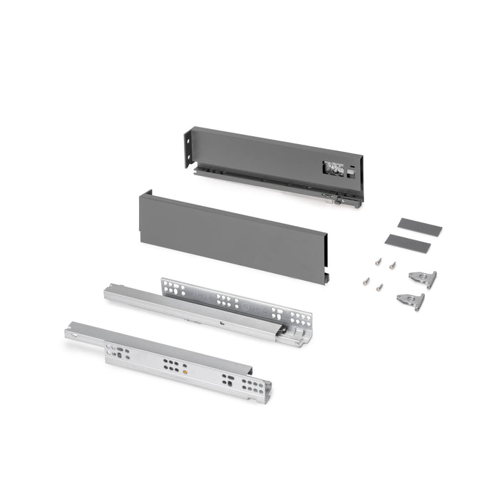 Emuca NEU | Außenschublade Protone 30Kg, Führungen mit vollständigem Auszug und sanftem Verschluss, Höhe 93mm, Tiefe 350mm, Stahl, Anthrazitgrau