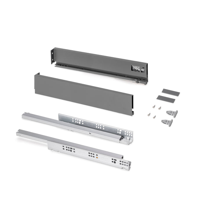 Emuca NEU | Außenschublade Protone 30Kg, Führungen mit vollständigem Auszug und sanftem Verschluss, Höhe 93mm, Tiefe 500mm, Stahl, Anthrazitgrau