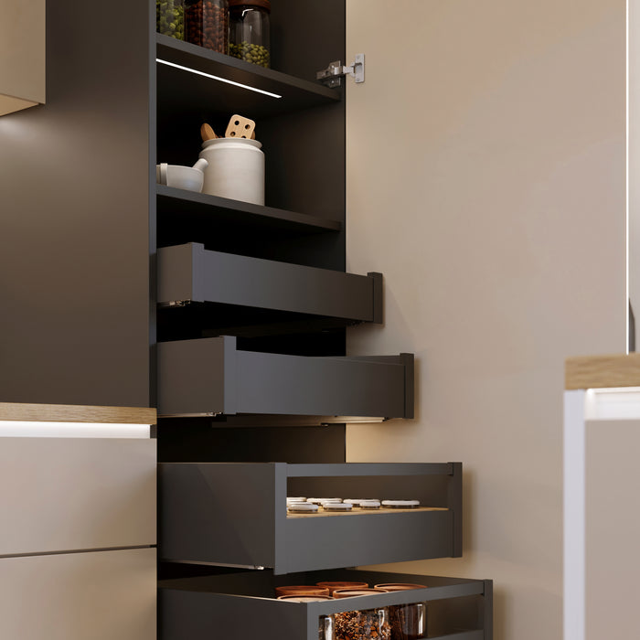 Emuca NEU | Außenschublade Protone 30Kg, Führungen mit vollständigem Auszug und sanftem Verschluss, Höhe 93mm, Tiefe 500mm, Stahl, Anthrazitgrau