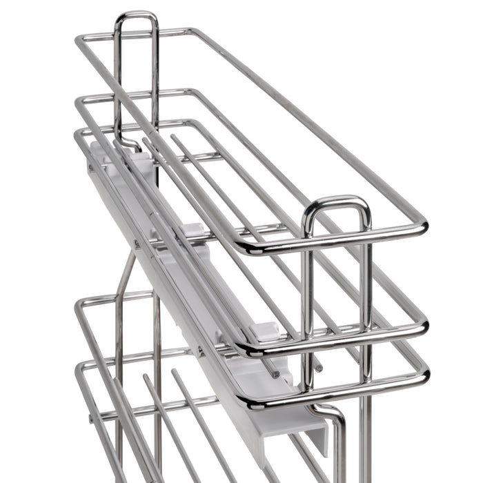 Emuca NEU | SupraMax ausziehbares Flaschenregal SupraMax mit sanfter Schließung, linke Seite, 3 Tablets, Modul 150mm, Stahl, Verchromt