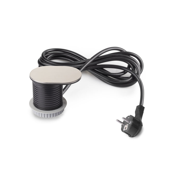 Multistecker mit Gleiter Vertikal Flat 60, Durchmesser 60mm, 1 Schukostecker, 1 USB Typ A, 1 USB Typ C, Stahl und Kunststoff, Edelstahl