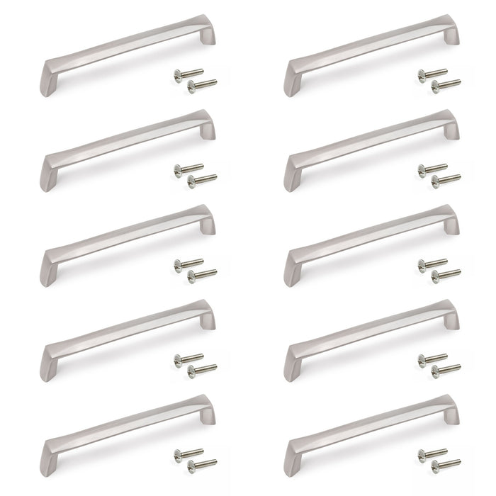 Lot von 10 Möbelgriffe Canton, L142mm, 128mm Achsenabstand, Zamak, Nickel satiniert