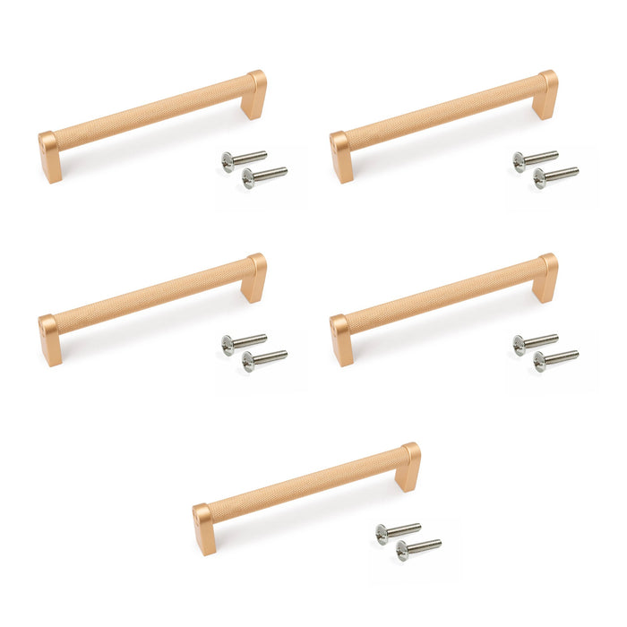 Lot von 5 Möbelgriffe Bergen, L141mm, 128mm Achsenabstand, Aluminium, Goldfarben lackiert