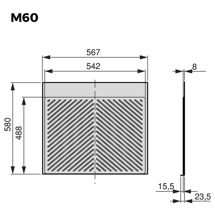 Schutz Böden von Küchenmöbeln Modell Sink, M60, 567x580mm, Brettstärke 16mm, schneidbar, Kunststoff, Anthrazitgrau