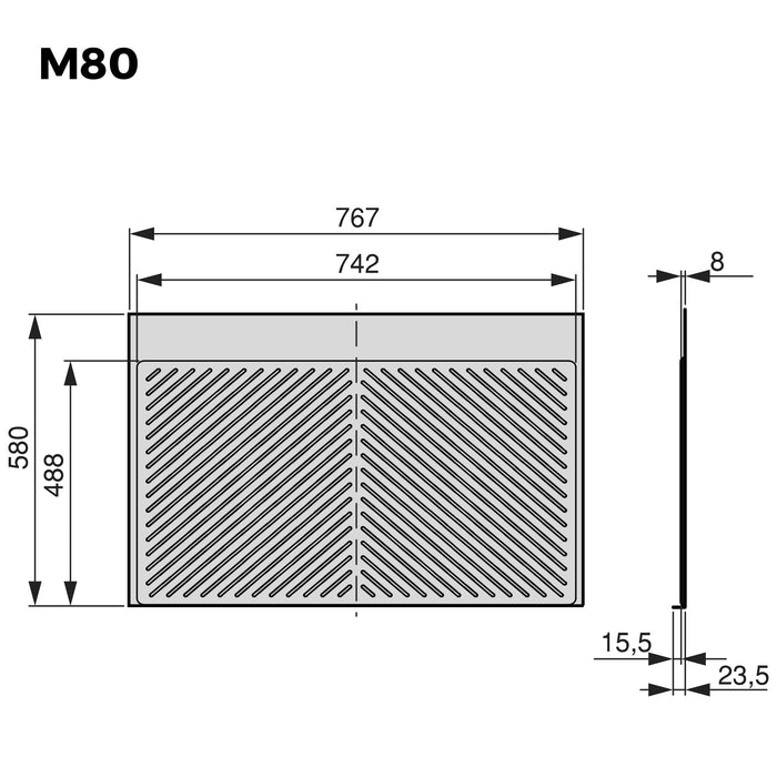 Schutz Böden von Küchenmöbeln Modell Sink, M80, 767x580mm, Brettstärke 16mm, schneidbar, Kunststoff, Anthrazitgrau