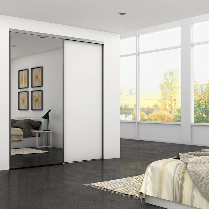 Set aus Hardware set für Placard 74 2-Schiebe-Kleiderschrank mit sanftem Schliessen, Griff-Modell Sharp, Stärke 16mm, ohne Paneele, Matt eloxiert