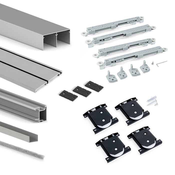 Emuca NEU | Set aus Hardware set für Placard 74 2-Schiebe-Kleiderschrank mit sanftem Schliessen, Griff-Modell Sharp, Stärke 16mm, ohne Paneele, Matt eloxiert