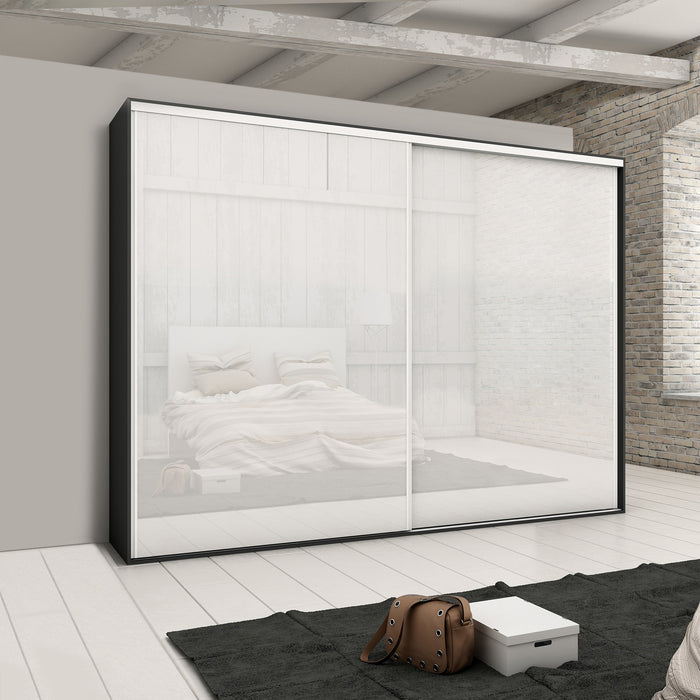 Emuca NEU | Set aus Hardware set für Placard 74 2-Schiebe-Kleiderschrank mit sanftem Schliessen, Griff-Modell Sharp, Stärke 19mm, ohne Paneele, Weiß metallic