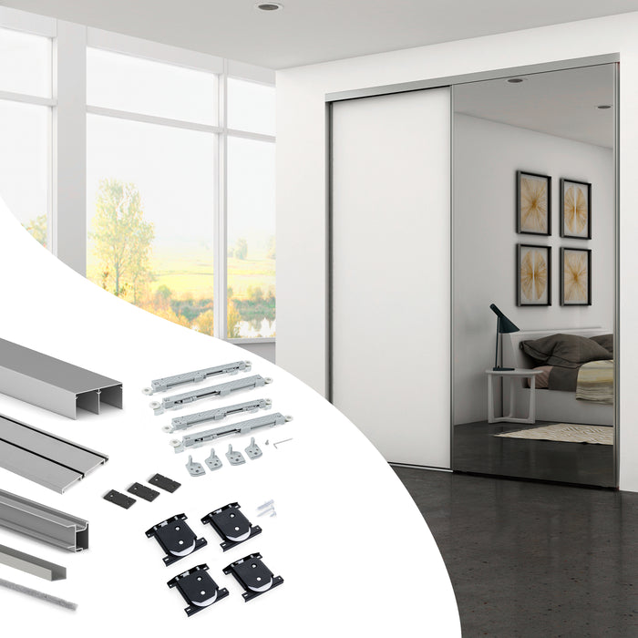 Emuca NEU | Set aus Hardware set für Placard 74 2-Schiebe-Kleiderschrank mit sanftem Schliessen, Griff-Modell Sharp, Stärke 19mm, ohne Paneele, Matt eloxiert