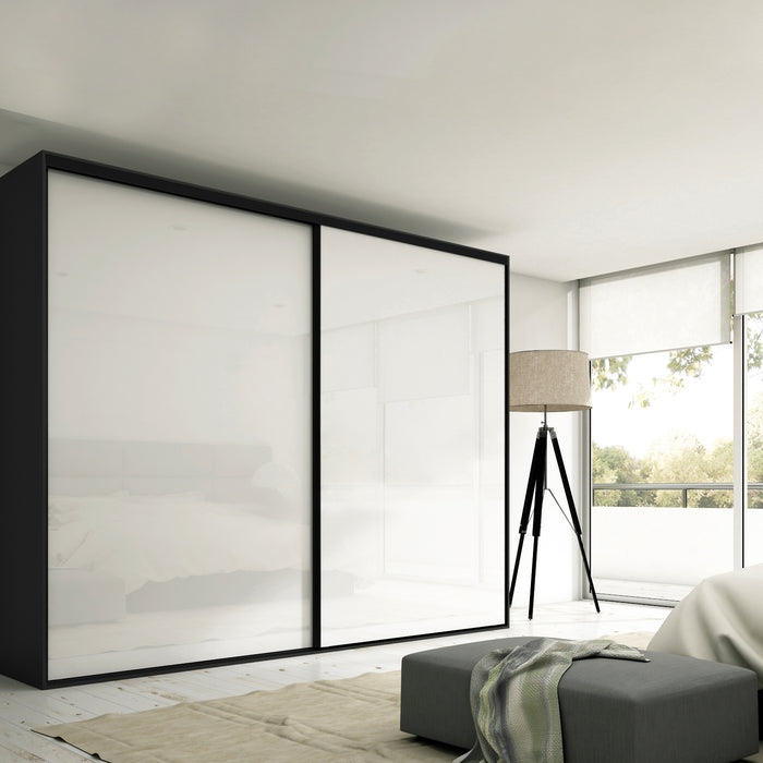 Emuca NEU | Set aus Hardware set für Placard 74 2-Schiebe-Kleiderschrank mit sanftem Schliessen, Griff-Modell Sharp, Stärke 19mm, ohne Paneele, Schwarz lackiert