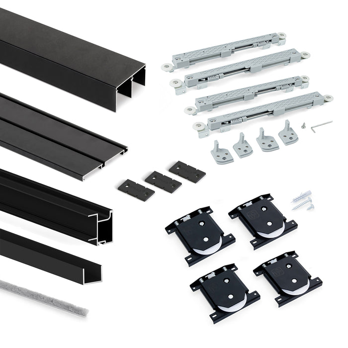 Emuca NEU | Set aus Hardware set für Placard 74 2-Schiebe-Kleiderschrank mit sanftem Schliessen, Griff-Modell Sharp, Stärke 19mm, ohne Paneele, Schwarz lackiert