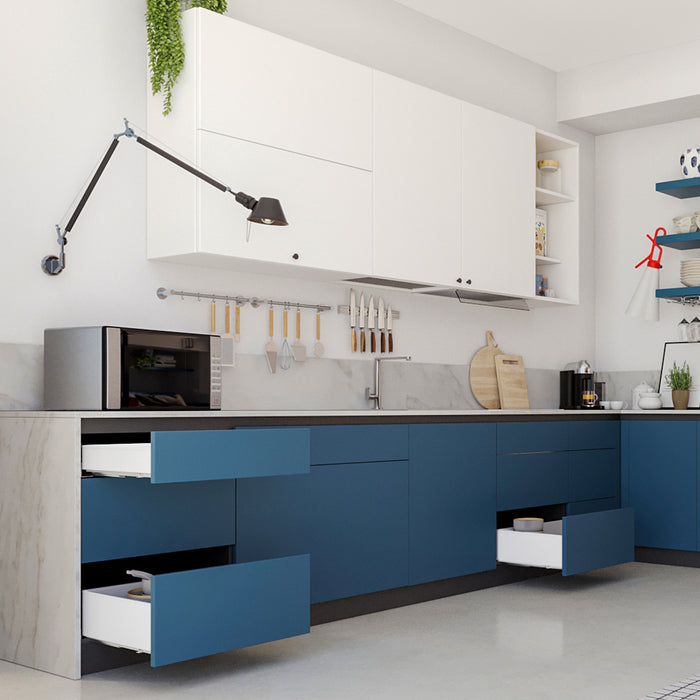 Emuca NEU | Aussenschublade Simplex 25kg Höhe 88mm, Tiefe 440mm, Stahl, Weiß lackiert