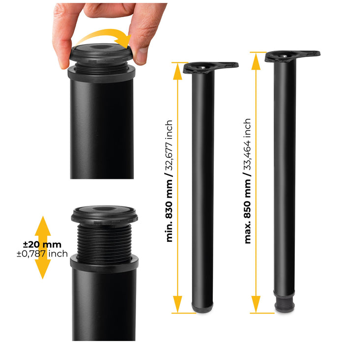 Lot von 4 Tischbeine, Durchmesser 60mm, H 830mm, Stahl, Schwarz