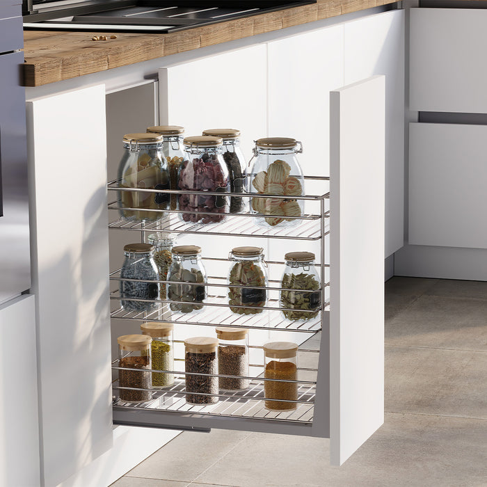 Emuca NEU | Auszugswagen Supra mit Unterfederung und sanfter Schließung, Modul 300mm, Stahl, Verchromt