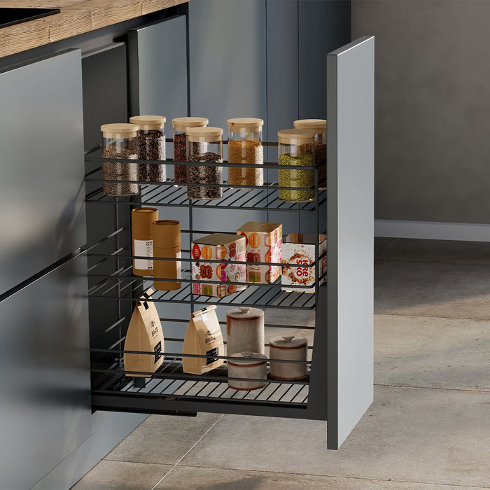 Auszugswagen Titane mit Unterfederung und sanfter Schließung, Modul 300mm, Stahl, Anthrazitgrau