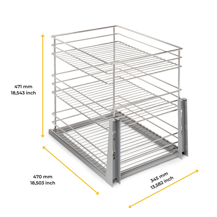 Auszugswagen Supra mit Unterfederung und sanfter Schließung, Modul 400mm, Stahl, Verchromt