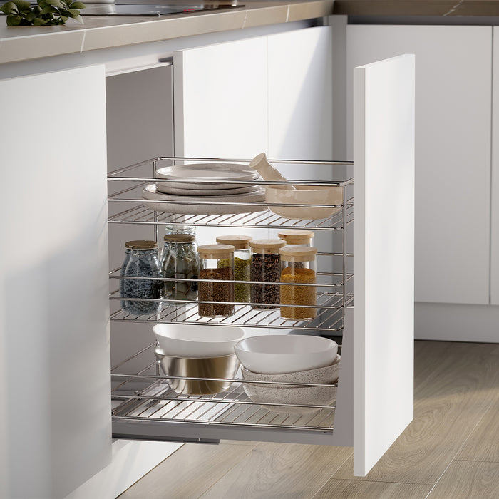 Emuca NEU | Auszugswagen Supra mit Unterfederung und sanfter Schließung, Modul 400mm, Stahl, Verchromt