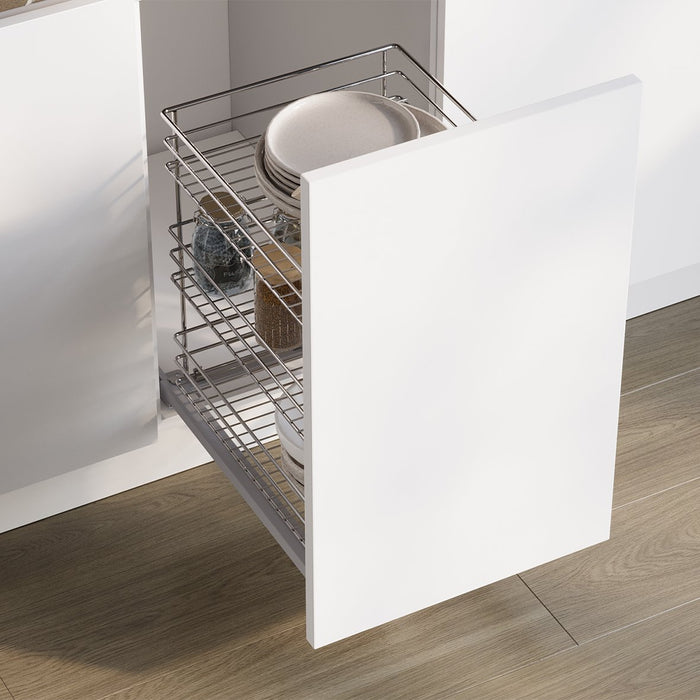 Auszugswagen Supra mit Unterfederung und sanfter Schließung, Modul 400mm, Stahl, Verchromt