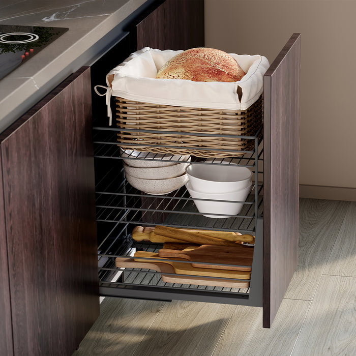 Emuca NEU | Auszugswagen Titane mit Unterfederung und sanfter Schließung, Modul 400mm, Stahl, Anthrazitgrau