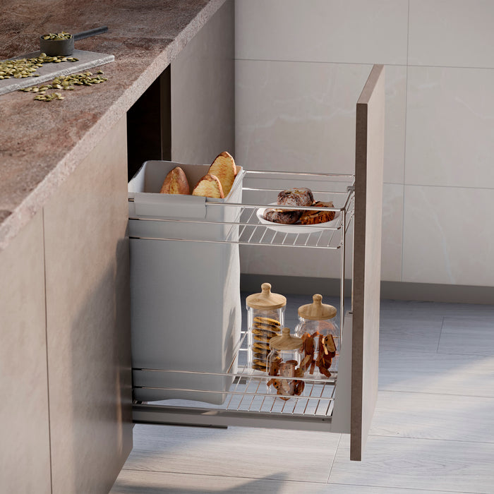 Emuca NEU | Auszugswagen mit Körben und untereingeschraubtem Supra-Brottier mit sanfter Schließung, Modul 300, Stahl, Verchromt