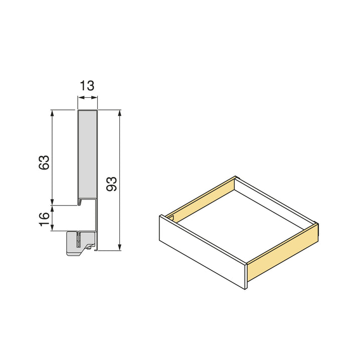 Außenschublade Protone 30Kg, Führungen mit vollständigem Auszug und sanftem Verschluss, Höhe 93mm, Tiefe 270mm, Stahl, Anthrazitgrau