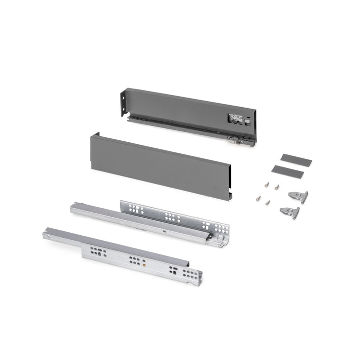 Emuca NEU | Außenschublade Protone 30Kg, Führungen mit vollständigem Auszug und sanftem Verschluss, Höhe 93mm, Tiefe 400mm, Stahl, Anthrazitgrau