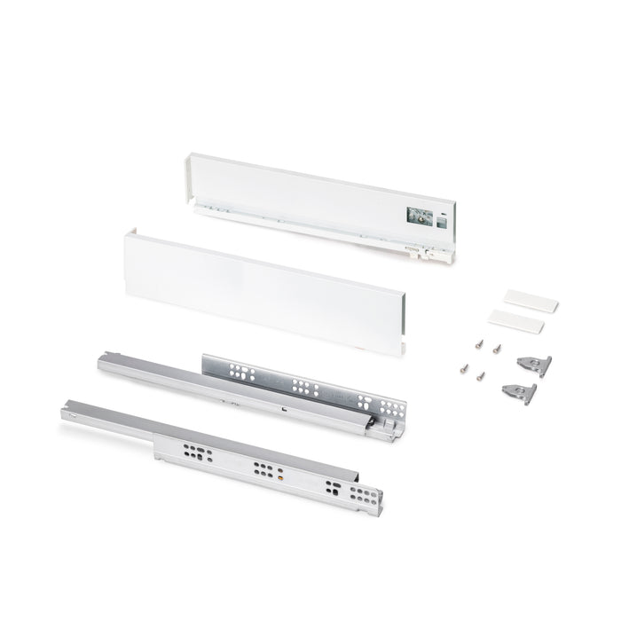 Emuca NEU | Außenschublade Protone 30Kg, Führungen mit vollständigem Auszug und sanftem Verschluss, Höhe 93mm, Tiefe 450mm, Stahl, Weiß lackiert