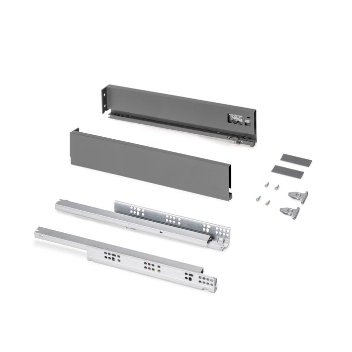 Emuca NEU | Außenschublade Protone 30Kg, Führungen mit vollständigem Auszug und sanftem Verschluss, Höhe 93mm, Tiefe 450mm, Stahl, Anthrazitgrau