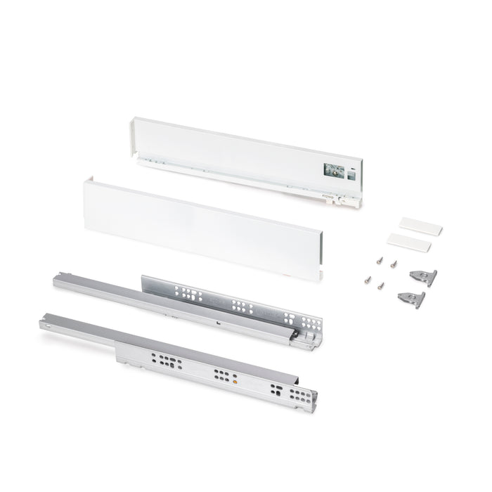 Emuca NEU | Außenschublade Protone 30Kg, Führungen mit vollständigem Auszug und sanftem Verschluss, Höhe 93mm, Tiefe 500mm, Stahl, Weiß lackiert