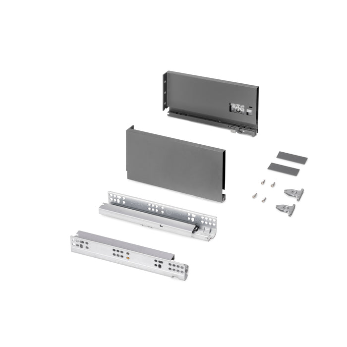 Emuca NEU | Außenschublade Protone 30Kg, Führungen mit vollständigem Auszug und sanftem Verschluss, Höhe 131mm, Tiefe 270mm, Stahl, Anthrazitgrau
