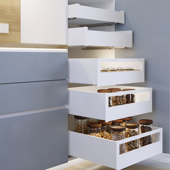 Außenschublade Protone 30Kg, Führungen mit vollständigem Auszug und sanftem Verschluss, Höhe 178mm, Tiefe 350mm, Stahl, Weiß lackiert