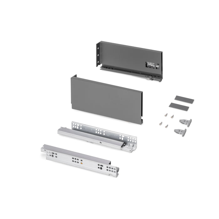 Emuca NEU | Außenschublade Protone 30Kg, Führungen mit vollständigem Auszug und sanftem Verschluss, Höhe 131mm, Tiefe 300mm, Stahl, Anthrazitgrau