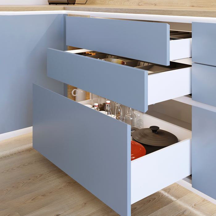 Emuca NEU | Außenschublade Protone 30Kg, Führungen mit vollständigem Auszug und sanftem Verschluss, Höhe 131mm, Tiefe 450mm, Stahl, Weiß lackiert