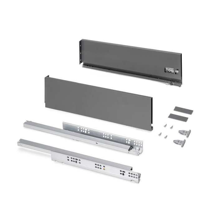 Emuca NEU | Außenschublade Protone 30Kg, Führungen mit vollständigem Auszug und sanftem Verschluss, Höhe 131mm, Tiefe 500mm, Stahl, Anthrazitgrau