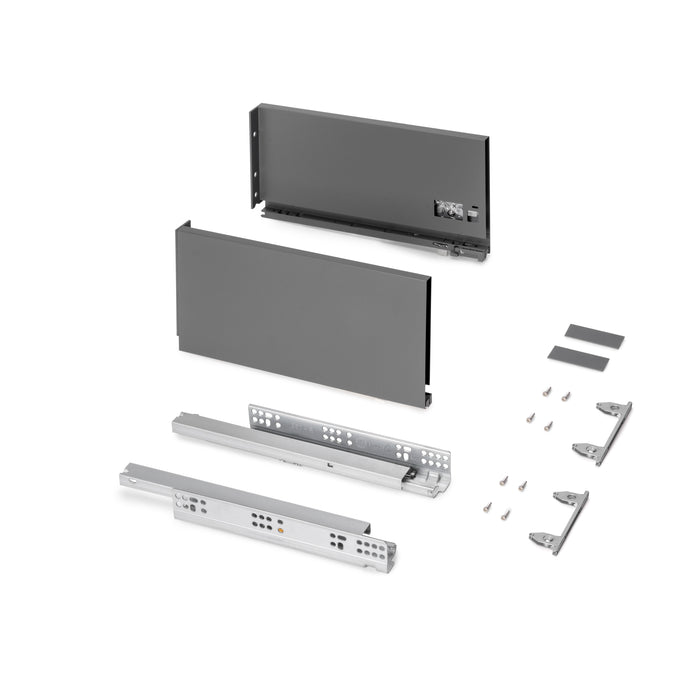 Emuca NEU | Außenschublade Protone 30Kg, Führungen mit vollständigem Auszug und sanftem Verschluss, Höhe 178mm, Tiefe 350mm, Stahl, Anthrazitgrau