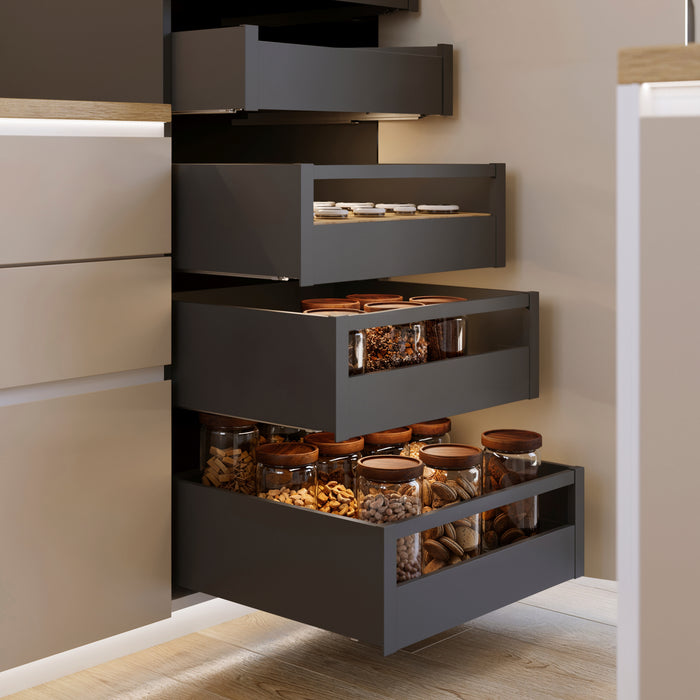 Emuca NEU | Außenschublade Protone 30Kg, Führungen mit vollständigem Auszug und sanftem Verschluss, Höhe 178mm, Tiefe 350mm, Stahl, Anthrazitgrau