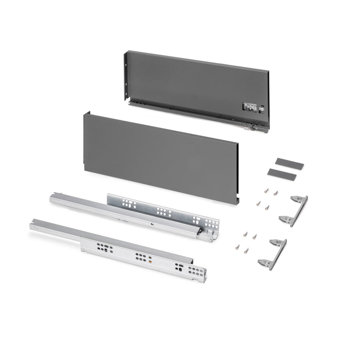 Emuca NEU | Außenschublade Protone 30Kg, Führungen mit vollständigem Auszug und sanftem Verschluss, Höhe 178mm, Tiefe 450mm, Stahl, Anthrazitgrau