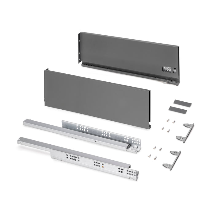 Emuca NEU | Außenschublade Protone 30Kg, Führungen mit vollständigem Auszug und sanftem Verschluss, Höhe 178mm, Tiefe 500mm, Stahl, Anthrazitgrau