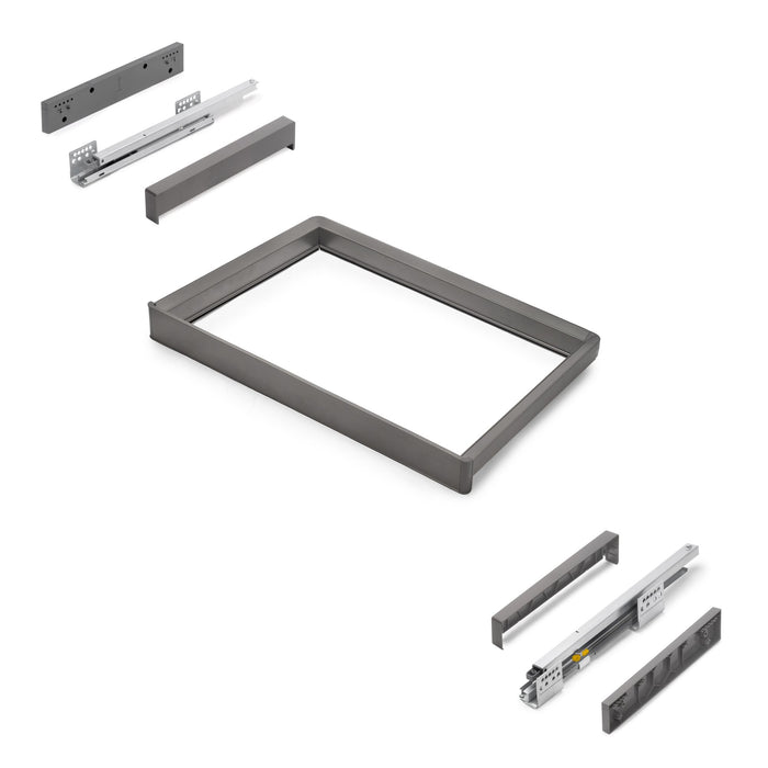 Rahmen mit Softclose-Vollauszug für Quartz-Gehäusebeschläge, 662-688mm, Titanium, Aluminium und Kunststoff