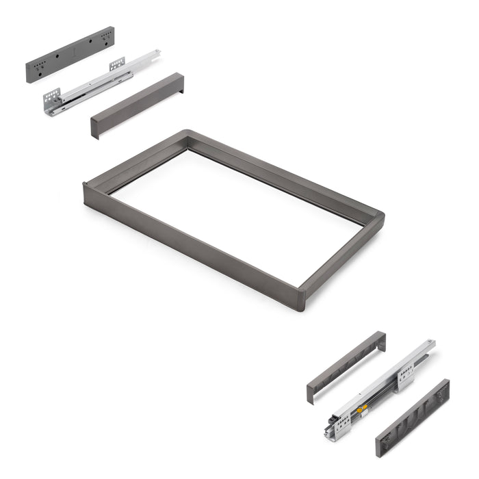 Emuca NEU | Rahmen mit Softclose-Vollauszug für Quartz-Gehäusebeschläge, 712-738mm, Titanium, Aluminium und Kunststoff