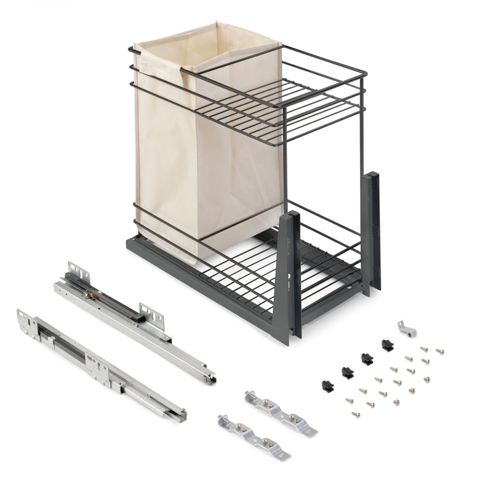 Auszugswagen mit Körben und untereingeschraubtem Titane-Brottier mit sanfter Schließung, Modul 300mm, Stahl, Anthrazitgrau