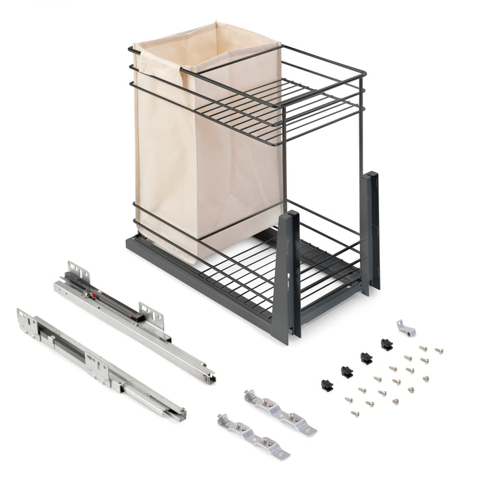 Emuca NEU | Auszugswagen mit Körben und untereingeschraubtem Titane-Brottier mit sanfter Schließung, Modul 300mm, Stahl, Anthrazitgrau