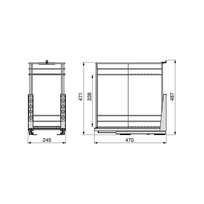 Emuca NEU | Auszugswagen mit Körben und untereingeschraubtem Titane-Brottier mit sanfter Schließung, Modul 300mm, Stahl, Anthrazitgrau