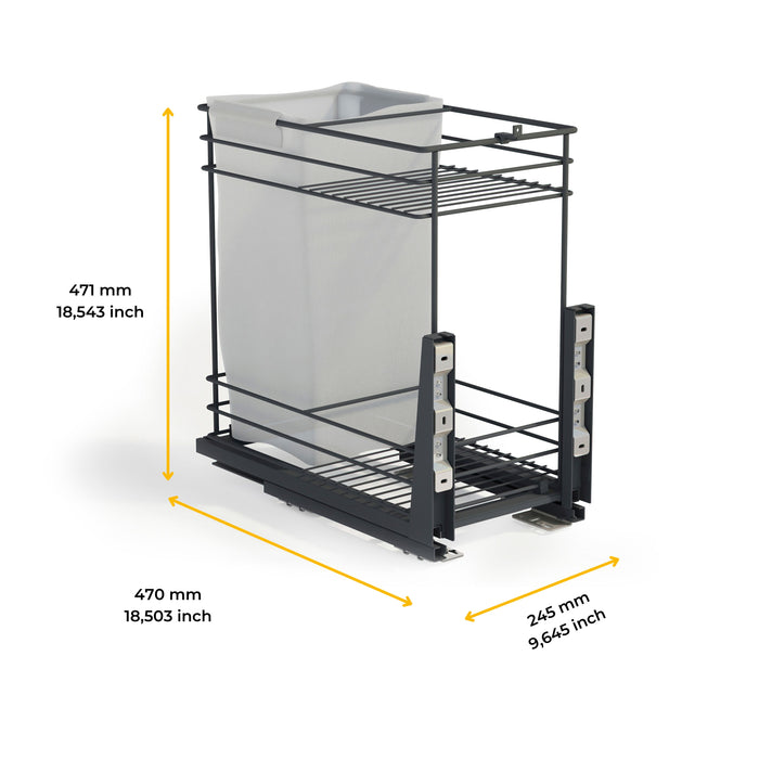 Emuca NEU | Auszugswagen mit Körben und untereingeschraubtem Titane-Brottier mit sanfter Schließung, Modul 300mm, Stahl, Anthrazitgrau