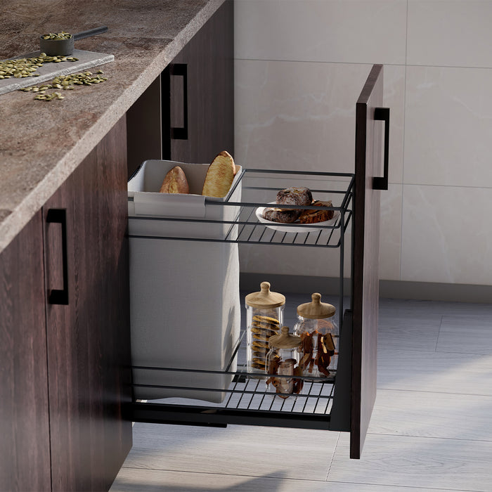 Emuca NEU | Auszugswagen mit Körben und untereingeschraubtem Titane-Brottier mit sanfter Schließung, Modul 300mm, Stahl, Anthrazitgrau