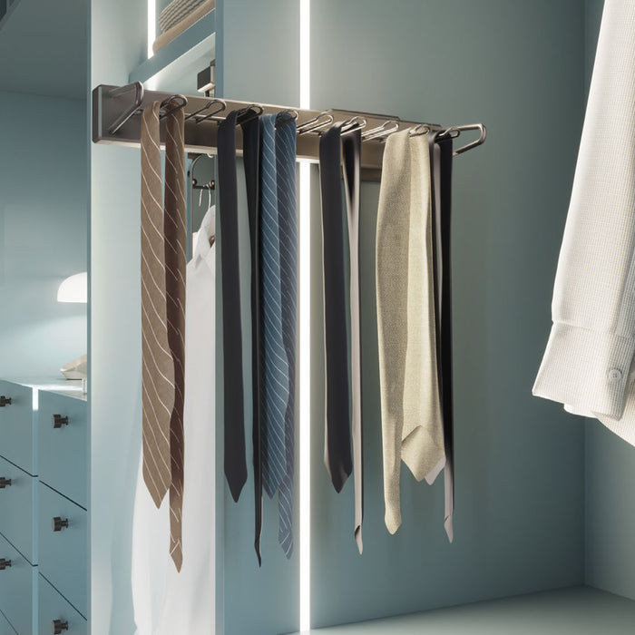 Emuca NEU | Krawattenhalter seitlich ausziehbar Quartz, Kunststoff und Aluminium, Titanium