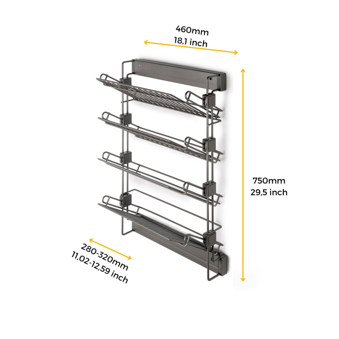Ausziehbares seitliches Schuhregal für Schränke und begehbare Kleiderschränke Quartz, Rechts, Stahl, Titanium